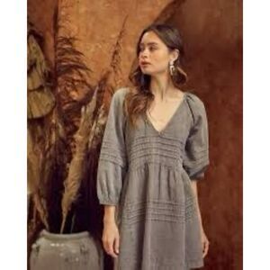 C'isa Gray 3/4 Sleeve 100% Cotton V-Neck Sweet Surrender Mini Dress, size S